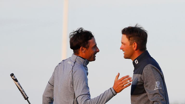 Hebert congratulates Wiesberger on his victory