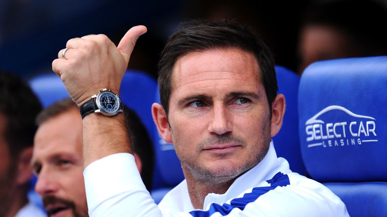 Chelsea manager Frank Lampard gives a thumbs up to the travelling support