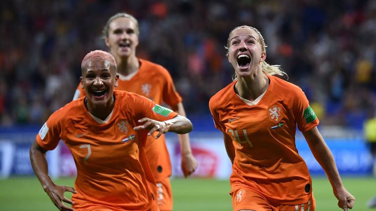 Jackie Groenen celebrates her winner in the Women's World Cup semi-final