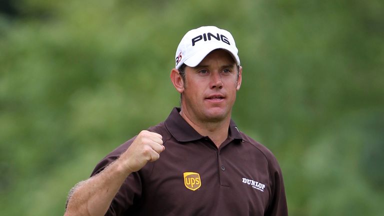 Westwood celebrates an eagle at the 16th during the third round of the 111th US Open at Congressional Country Club in 2011