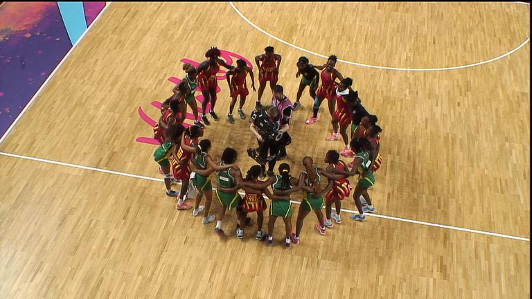 The Uganda and Zimbabwe teams joined together for a post-match dance-off