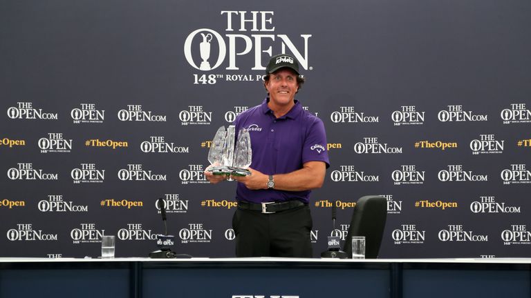 Mickelson is presented with his outstanding achievement award at Royal Portrush