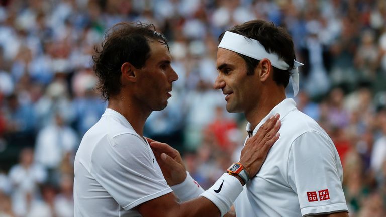 Federer and Nadal share a warm embrace at the net after the match