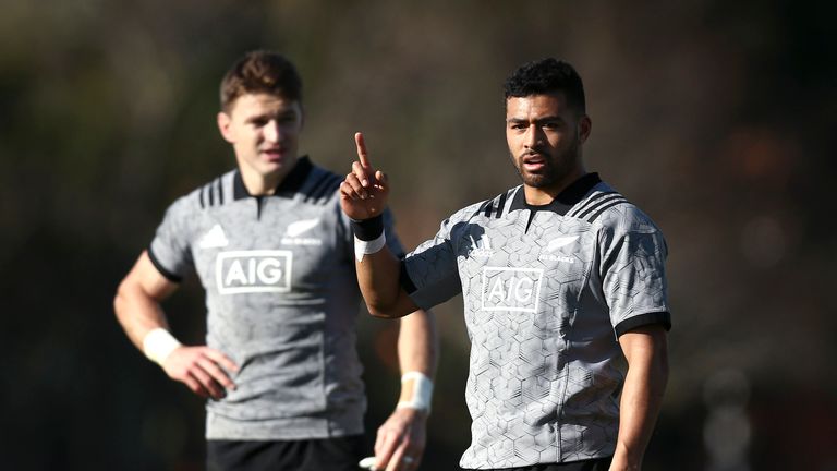 Richie Mo'unga (right) starts at fly-half with Beauden Barrett (left) at full-back