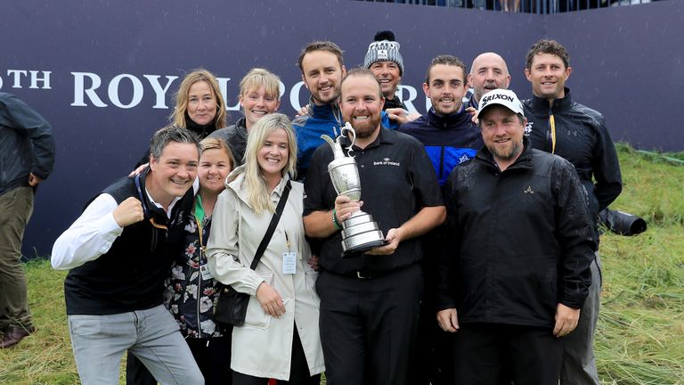 Lowry was joined by members of his family and his management team by the 18th green