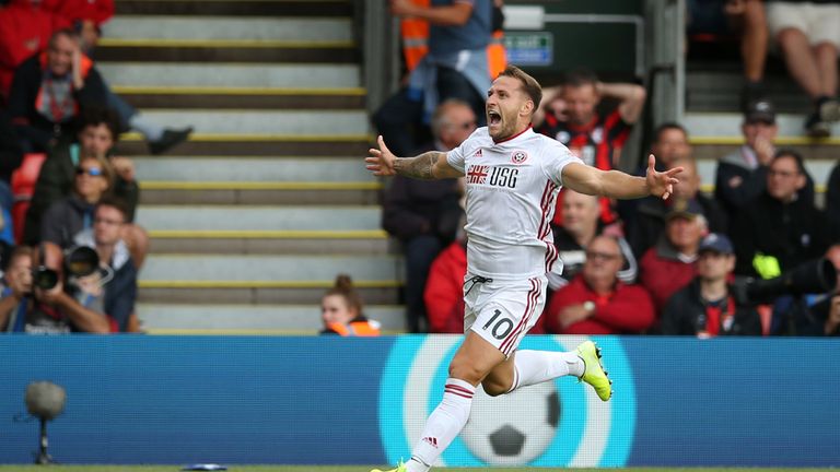 Billy Sharp celebra su ecualizador de la segunda mitad en el Vitality Stadium