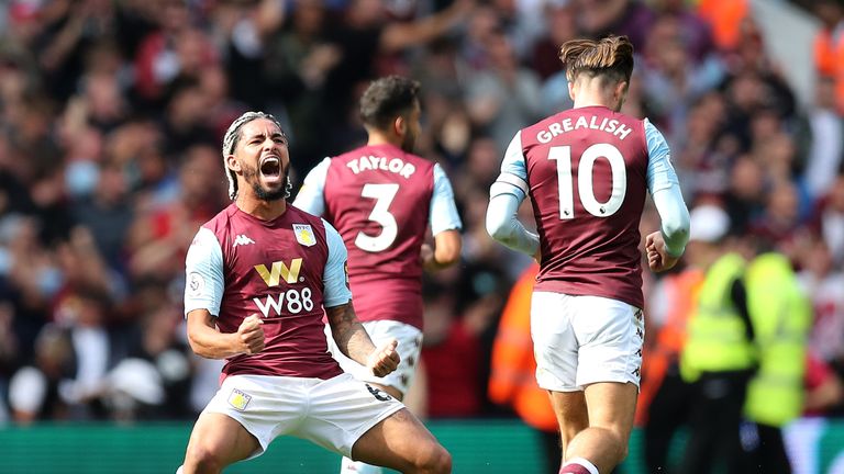 Douglas Luiz celebrates after scoring for Aston Villa against Bournemouth in August