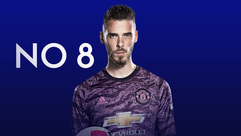 Manchester United stopper David de Gea (No 8) made seven saves during the 4-0 win over Chelsea