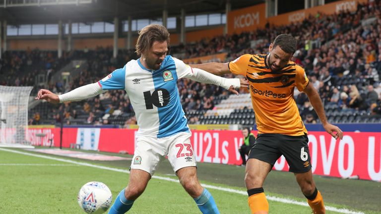 Bradley Dack and Kevin Stewart compete at the KCOM Stadium