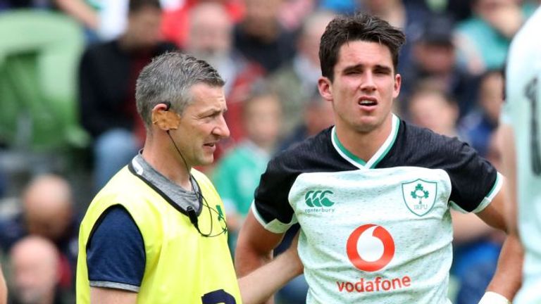 Joey Carbery wasn't able to walk off the field and looked in some discomfort 