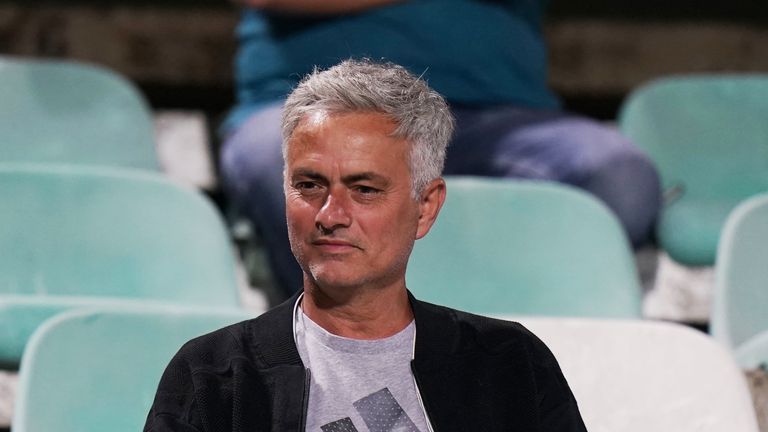 Jose Mourinho watches the Portuguese Primeira Liga match between Vitoria FC and CD Tondela