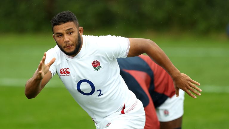 Lewis Ludlam in action during an England training session