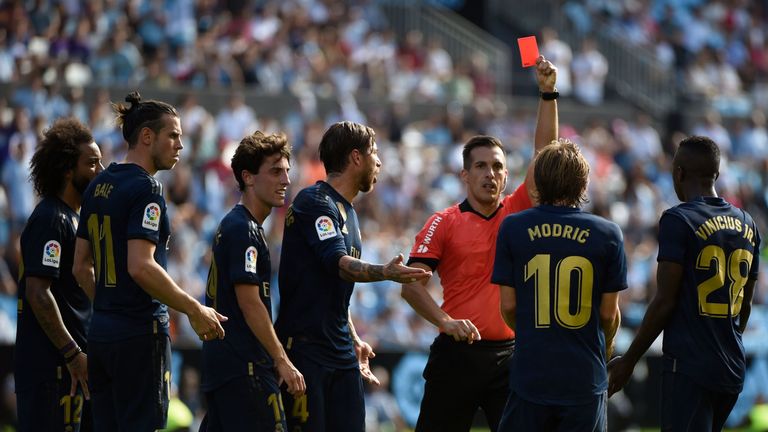 Luka Modric was shown a straight red card in the 54th minute