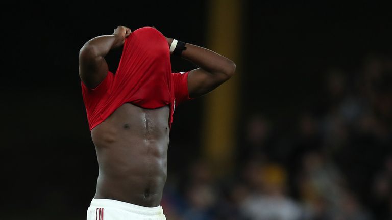Pogba reacts to missing his penalty against Wolves