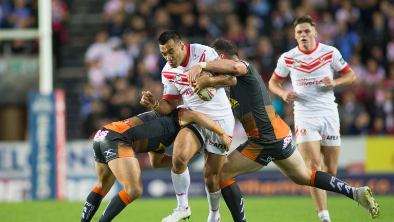 Zeb Taia on the charge for St Helens in the narrow win over Castleford