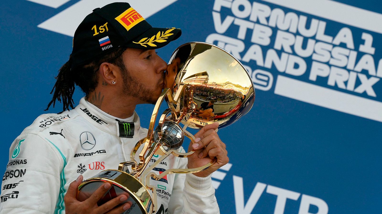 Winning trophies for mclaren lewis hamilton hi-res stock