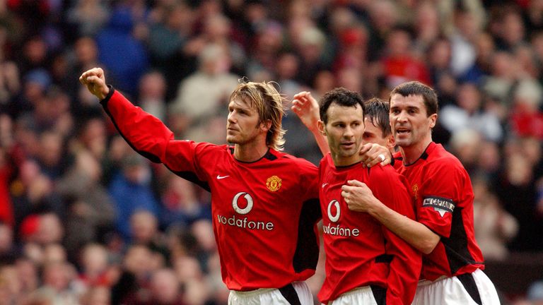 Keane was full of praise for team-mates Ryan Giggs (centre) and David Beckahm (left)