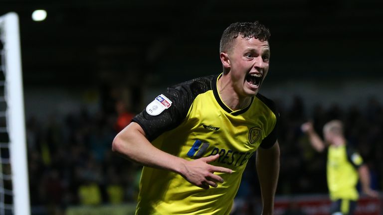 Nathan Broadhead celebrates scoring Burton's second goal
