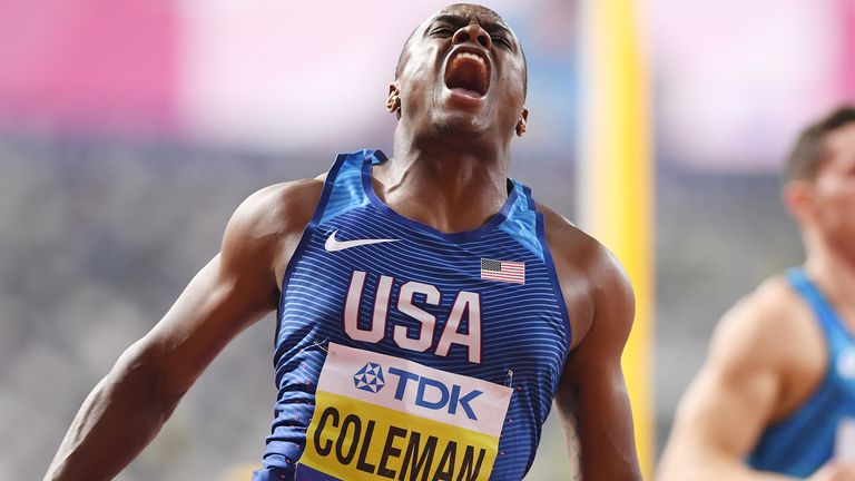 USA's Christian Coleman takes gold in the men's 100m final at the World Athletics Championships in Doha