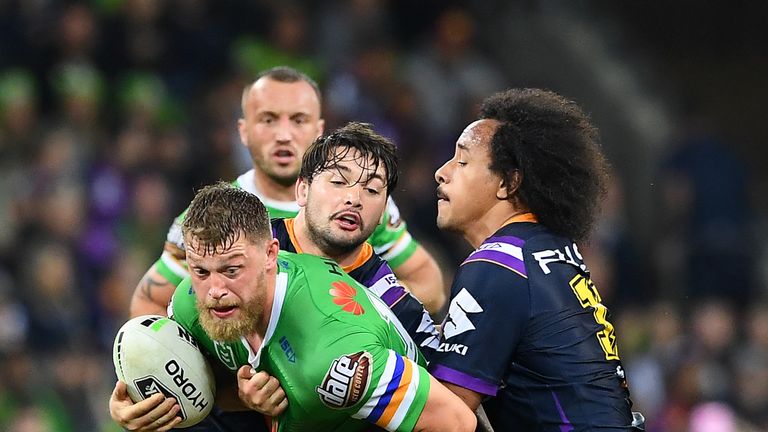 Elliott Whitehead takes on the Storm defence