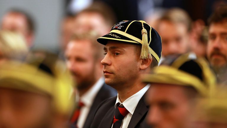 England's players received their World Cup caps at their official tournament welcome in Miyazaki on Monday