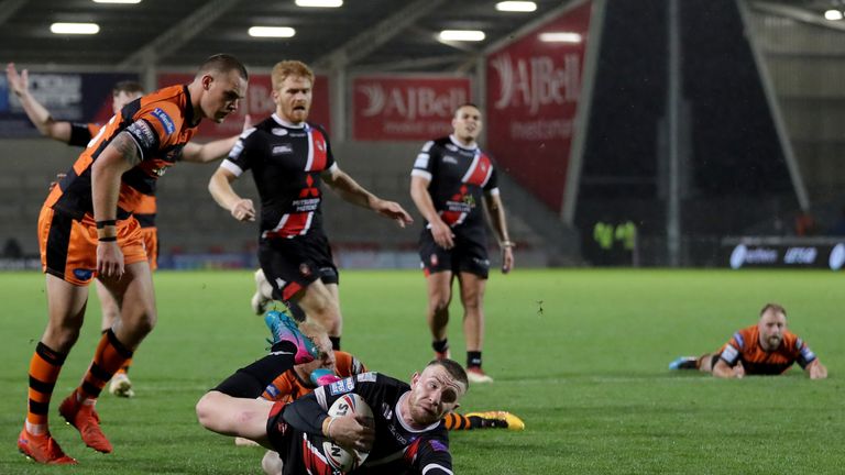 Jackson Hastings scored a try in his final home game for Salford