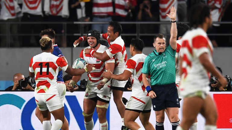 Flanker Pieter Labuschagne romped away for Japan's crucial third try