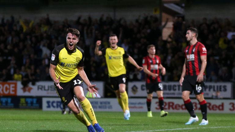 Oliver Sarkic celebrates scoring the opener against Bournemouth