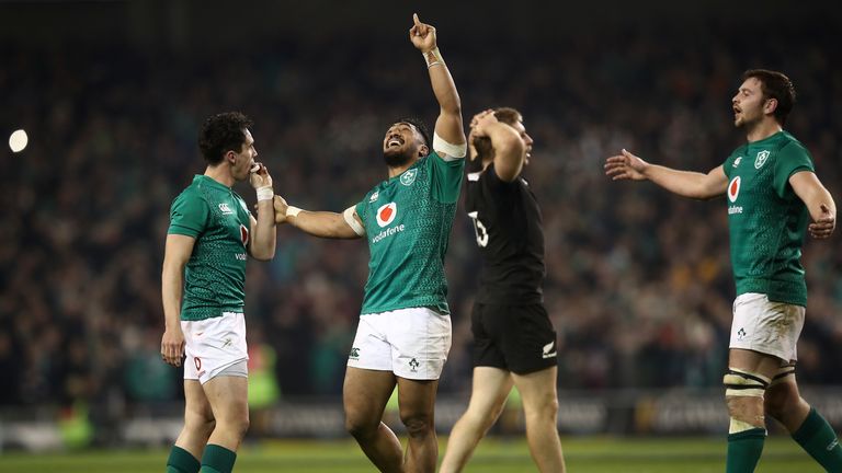 Aki leads the celebrations after Ireland's win over New Zealand last November