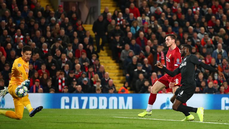 Andrew Robertson fires in Liverpool's second after 25 minutes