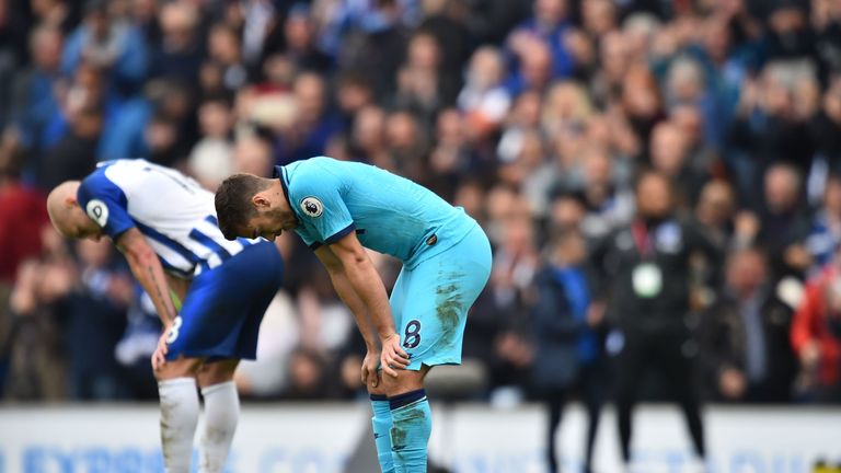 Harry Winks was dejected at the final whistle after the loss to Brighton