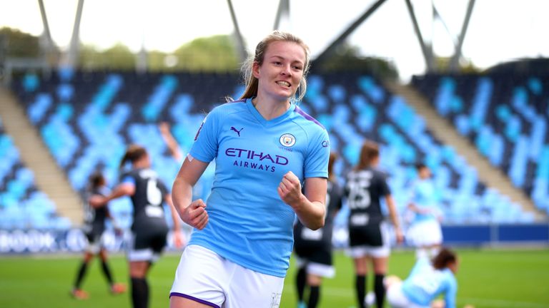 Lauren Hemp celebrates as Manchester City capped a fourth WSL win in a row