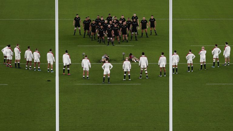 England countered the Haka with an unusual formation on the pitch before kick off