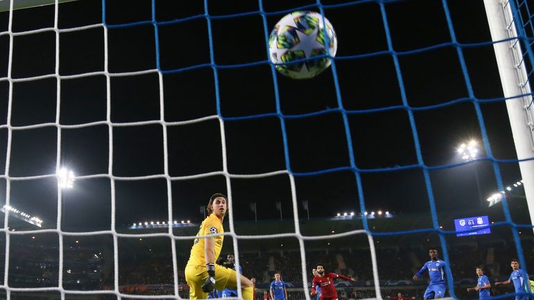 Gaetan Coucke is rooted to the spot as the ball crashes in via the crossbar