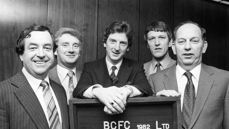 Hodgson (centre) with Bristol City in 1982, where he was caretaker in his second managerial job