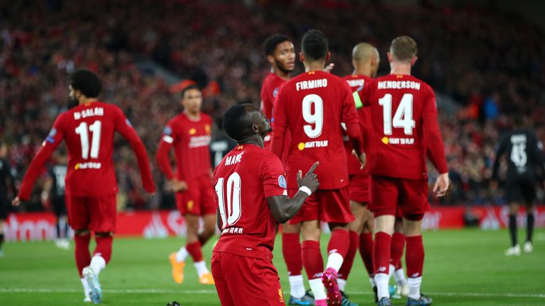 Sadio Mane celebrates scoring the first goal of the night after nine minutes