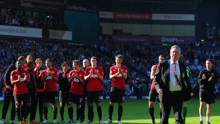 Sir Alex Ferguson durante su último partido como entrenador del Manchester United en mayo de 2013