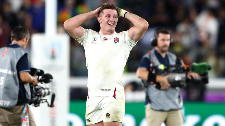England's Tom Curry reacts after the final whistle of a magnificent England display