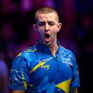 Jayson Shaw celebrates after he and Niels Feijen won a hill-hill thriller for Team Europe