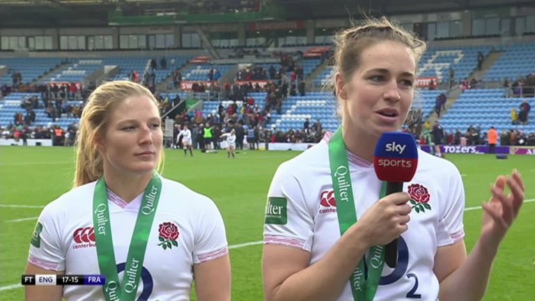 Lydia Thomspson and Emily Scarratt talk through England's winning try that came very late against France. 