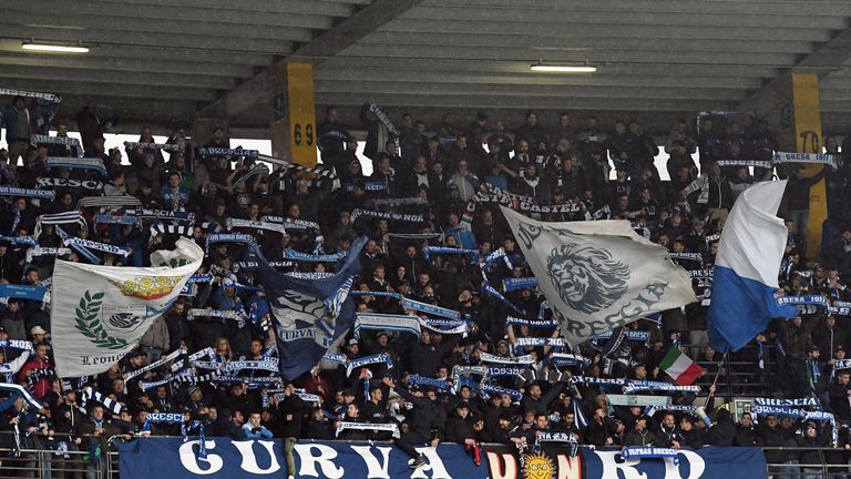 Brescia fans during the Serie A match between Hellas Verona and Brescia