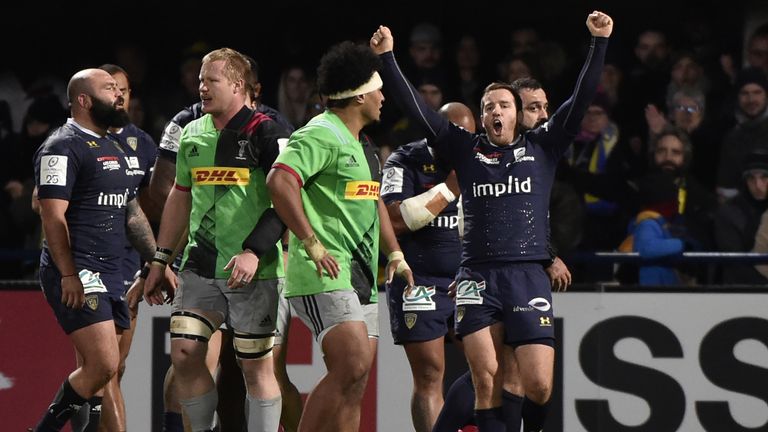 Clermont celebrate their emphatic win over harlequins