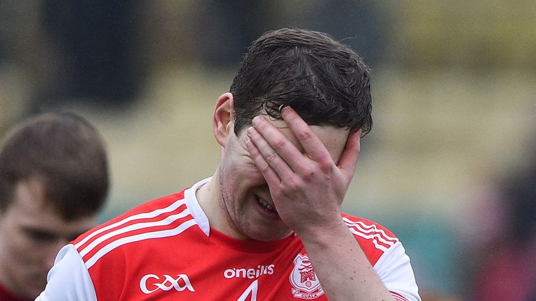 ...And the agony of defeat! Simon Timlin of Cuala after the Dalkey side were knocked out of the Leinster Championship
