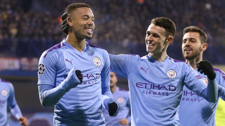 Gabriel Jesús celebra después de completar su hat-trick para el Manchester City en el Dinamo de Zagreb