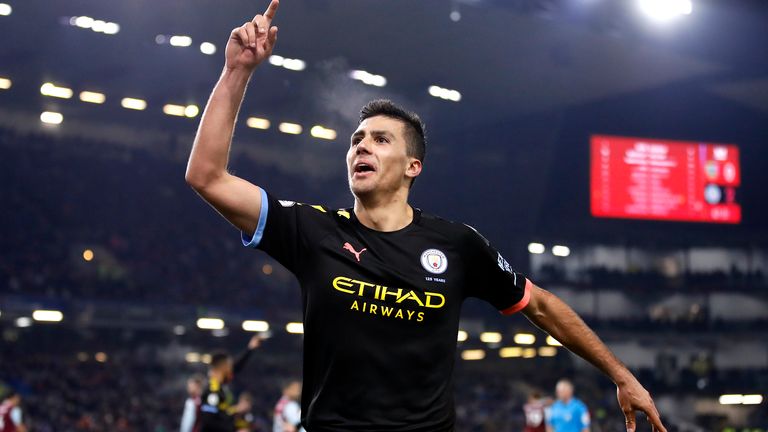 Rodri celebrates scoring Manchester City's third
