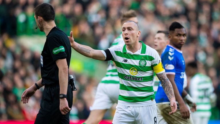 Scott Brown shows his frustration during the Premiership match between Celtic and Rangers