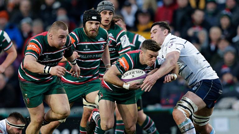 George Ford carries the ball for Leicester during their win against Cardiff