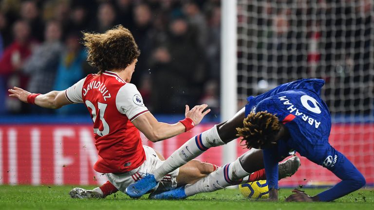 David Luiz brings down Tammy Abraham and receives a straight red