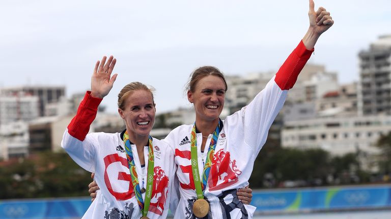 Helen Glover (L) and Heather Stanning won gold in the coxless pair at Rio 2016