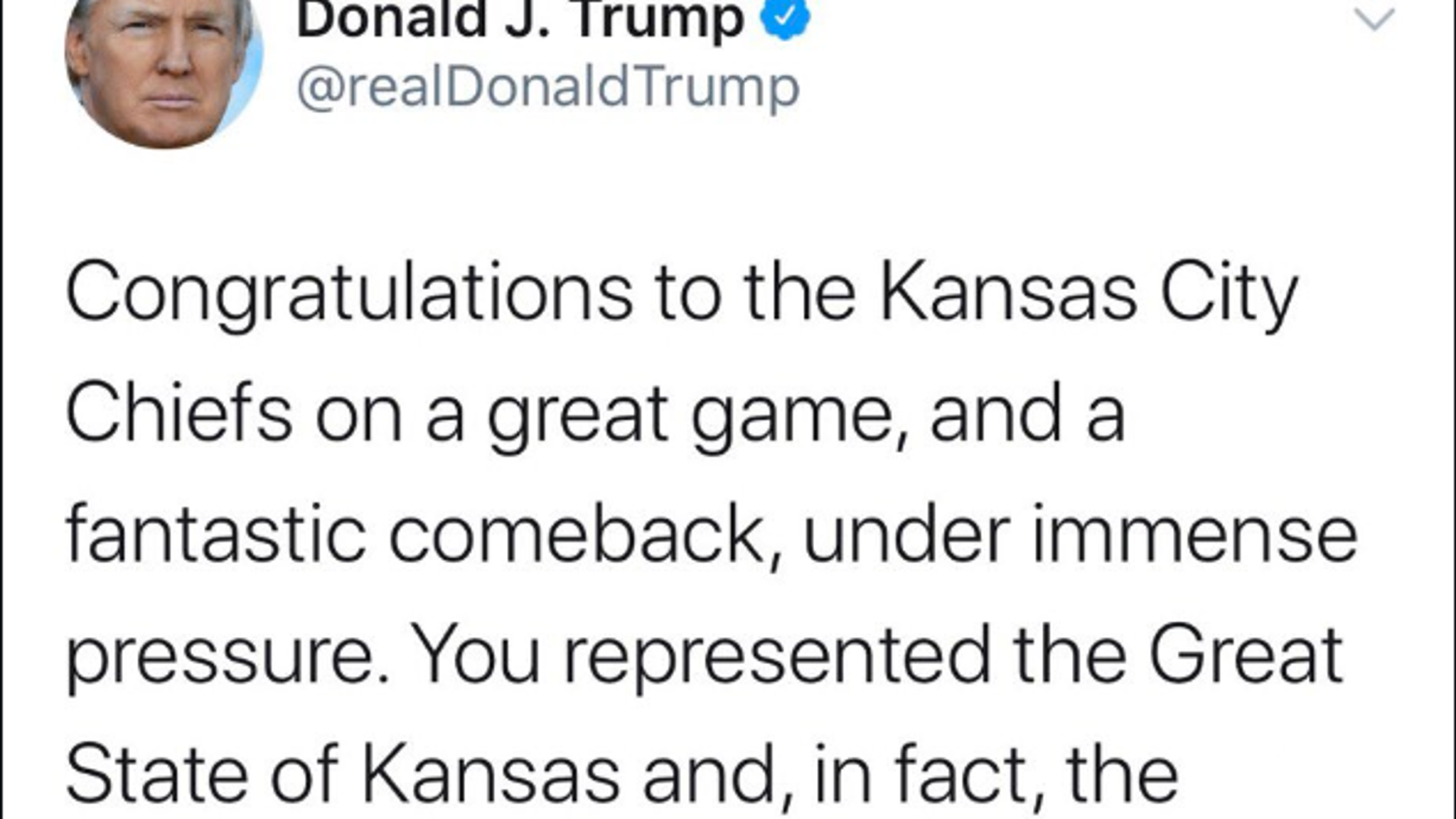 Trump Tweets That Kansas City Chiefs Are from Kansas